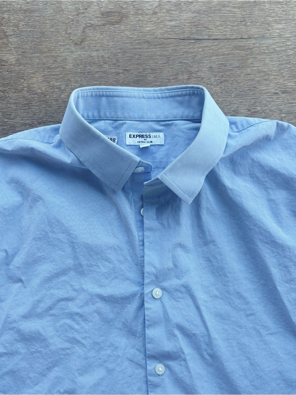 Express 1MX Light Blue Extra Slim Collar Dress Shirt XL 0488